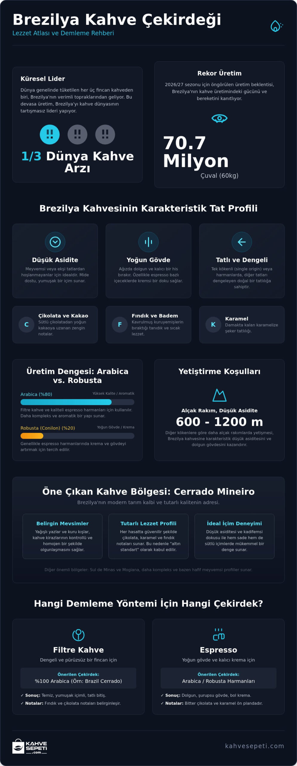 Brezilya Kahve Çekirdeği Rehberi 2026: Özellikleri, Bölgeleri ve Seçim İpuçları